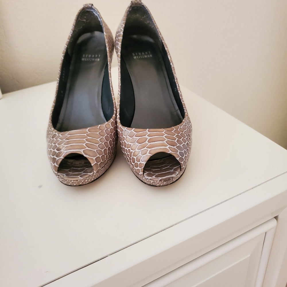 Crystal Snakeskin Peep-Toe Pumps